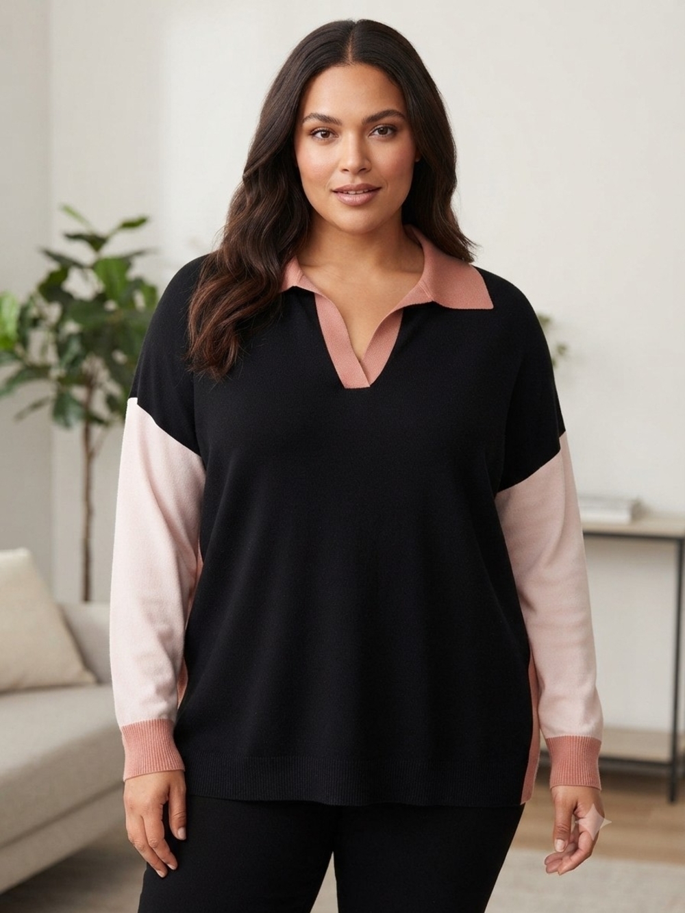 T Tahari Colorblock Polo Sweater